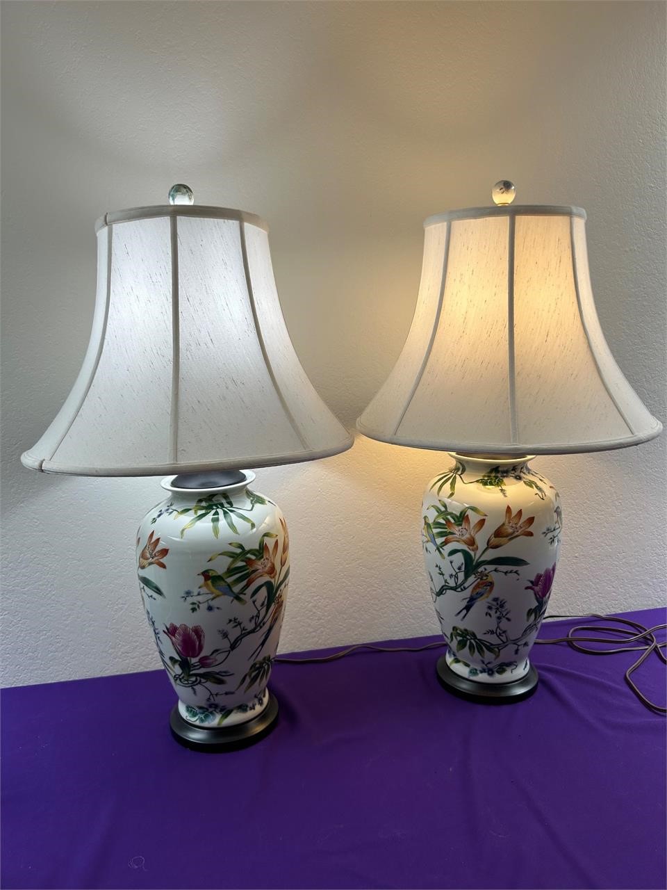 Pair of Ceramic Bird Themed Table Lamps