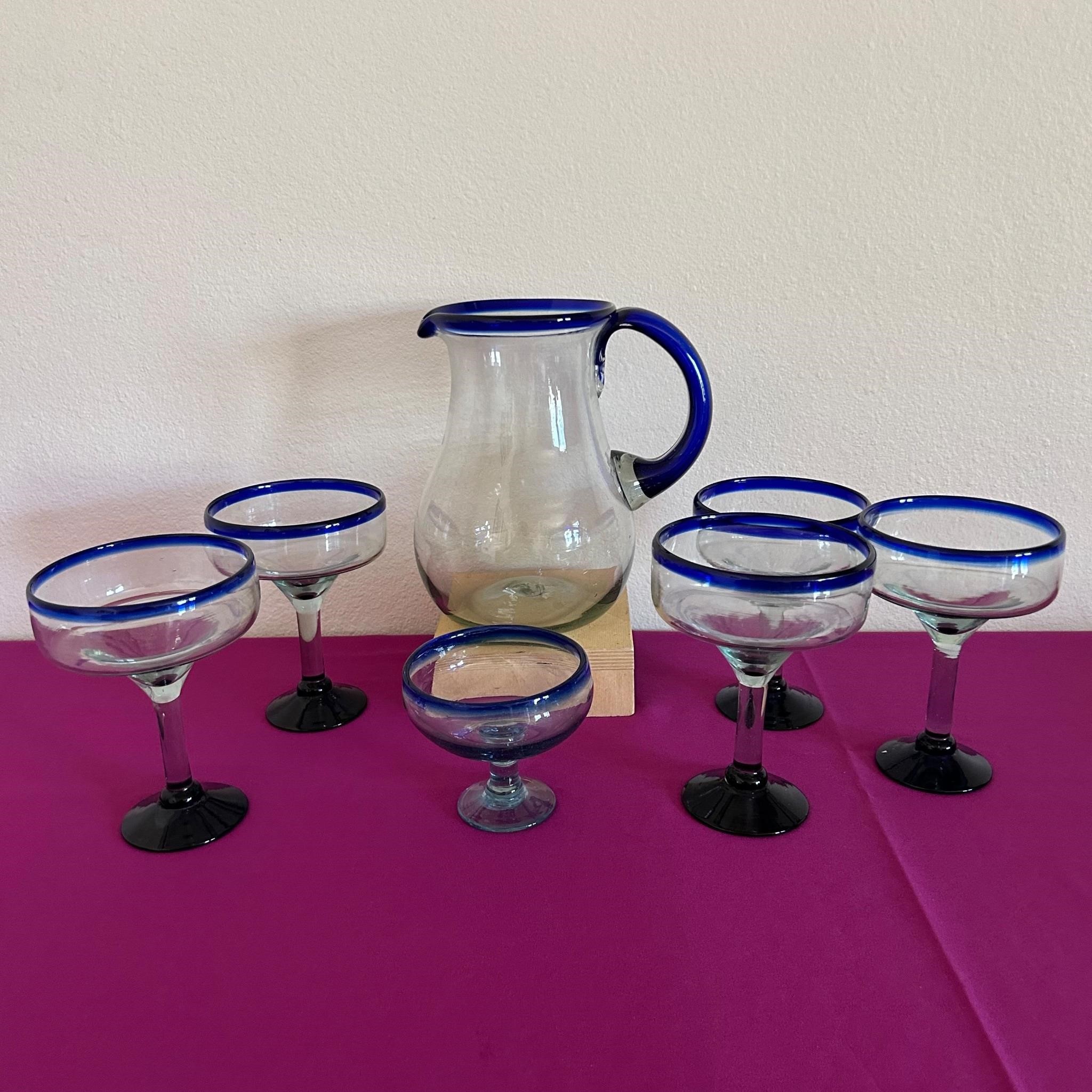 Hand Blown Margarita Pitcher & 5 Margarita Glasses