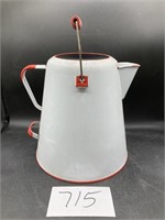 Large Red & White Enamel Coffee Pot ( No lid or