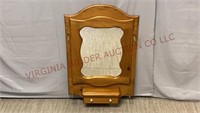 Solid Pine Wall Mirror w Hat / Coat Hooks & Drawer