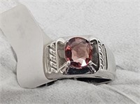 RING MARKED 925 SILVER RED STONE