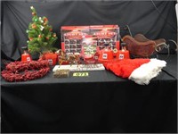 Assorted Christmas Lot: Lights, Miniature tree, tr