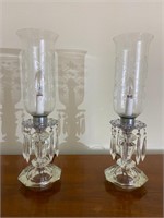 Pair Art Deco Boudoir Etched Glass Crystal Lamps