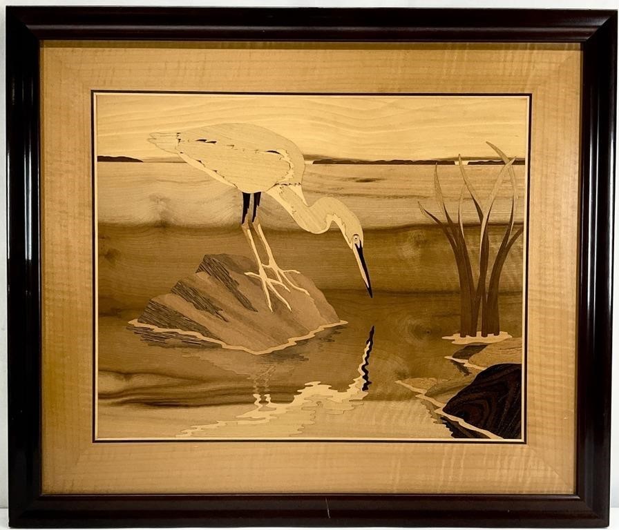 Hudson River Inlay White Heron Wood Art