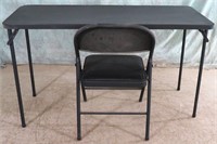 BLACK FOLD UP TABLE W/ FOLD UP CHAIR