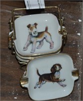 Set of 4 Vintage Ashtray in Wire Holder Stand