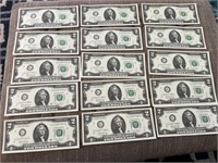 (21) $ 2.00 bills with consecutive serial #'s