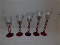 Red Glass Candle Set