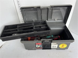 Rubbermaid toolbox w/ wrenches & screwdrivers