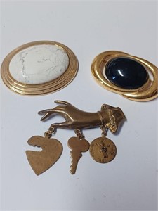 Vtg. Brooches to Include Hand w/ Charms, Monet