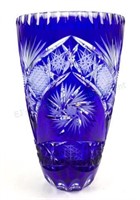 Cobalt Cut To Clear Crystal Vase