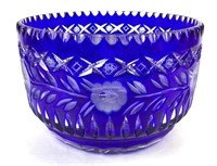 Large Cobalt Cut To Clear Crystal Bowl