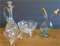 Cut Crystal Cruet, Bowls, Art Glass Vinegar & Oil