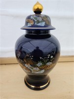 Vintage OMC Japan hand painted 12-in covered urn