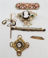 (U) vtg Brooches and Stick Pin - Cameo,