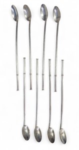 SET OF 8 STERLING SILVER ICE TEA SPOONS/STRAWS