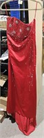 Long Red Beaded Ball Gown  sz 12
