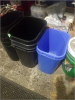 Black and blue garbage cans