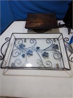 Large metal tray with glass insert
