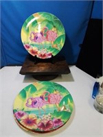 Set of 4 plastic flamingo plates