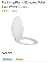 For Living Plastic Elongated Toilet Seat, White -