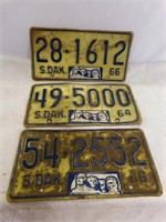 (3) 1960's South Dakota License Plates - Mount