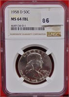 1958-D Franklin Half Dollar NGC MS64 FBL