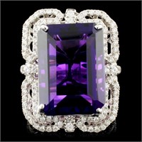 18K Gold 15.40ct Amethyst & 1.10ctw Diamond Ring