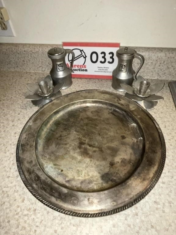 Viking silver plated  tray, pewter S & P, Everlast