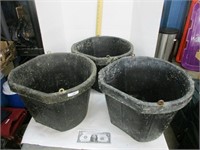 3 rubber feed/water buckets for farm animals