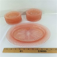 (13) Pink Depression Glass-4 Plates Chipped