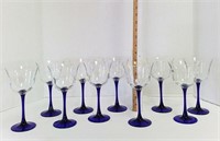 (10) Cobalt Stem Glass Goblets