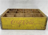 Vintage Wooden Coca-Cola Yellow 12 Bottle Crate