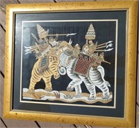 Frame Asian Painted Fabric Pictures 24x22"