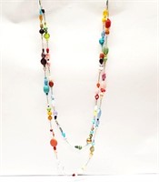 Art Glass Beaded Necklace 62" Long