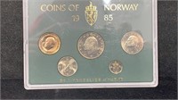 1985 Norway UNC (5) Coins Set: King Olav, 10/50