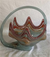 10" Blown Swirl Glass Cornucopia Vase