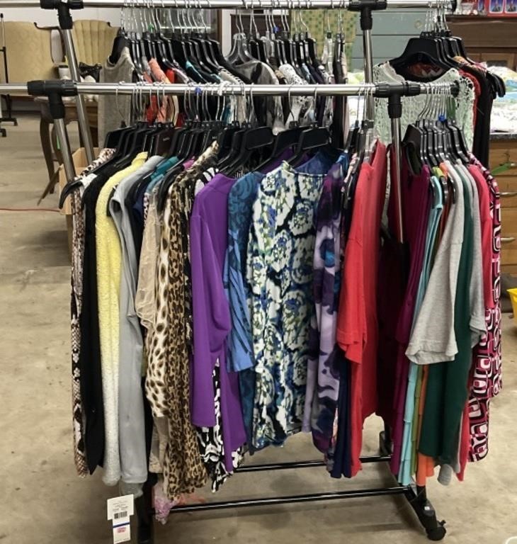 Assorted Blouses and Shirts with Clothing Rack