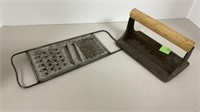 Cast iron bacon press and hand held grater