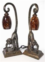 Two Cast Resin Monkey Table Lamps with