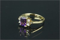 14K Gold Amethyst & Diamond Ring CRV $1950
