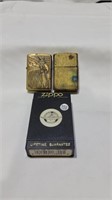 2 vintage zippos and indy 500 case