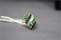 Antique 10k Emerald & Sapphire Ring