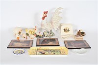 Ceramic Chickens, Tray, Framed Art