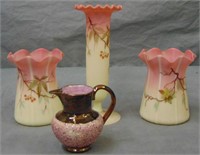 Burmese Handpainted Vase & Tumblers