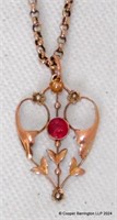 Edwardian 9ct Yellow Gold Ruby  Necklace