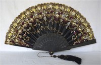 Black Silk & Ebony Embroidered Fan