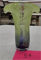 Blue Lime Green Vase Teleflora Hand Blown Tall