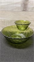 Vintage Indiana Glass Olive Green Chip & Dip Bowl