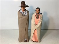 Native American Man & Woman, 16in & 14in Tall